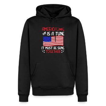 AMERIKA IST EINE MELODIE, DIE ZUSAMMEN GESUNGEN WERDEN MUSS - Männer Premium Bio Hoodie - Schwarz - Vorne - Nico (187cm)