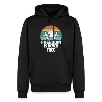 FREIHEIT IST NIEMALS KOSTENLOS SUNSET GUN - Männer Premium Bio Hoodie - Schwarz - Vorne - Nico (187cm)