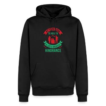 AUFMERKSAMKEIT FÜR GESUNDHEIT IST DAS GRÖSSTE HINDERNIS DES LEBENS - Männer Premium Bio Hoodie - Schwarz - Vorne - Nico (187cm)