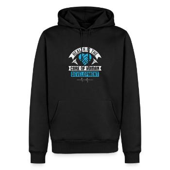 HEALTH IS THE CORE OF HUMAN DEVELOPMENT - Men’s Premium Organic Hoodie - black - Front - Nico (187cm)