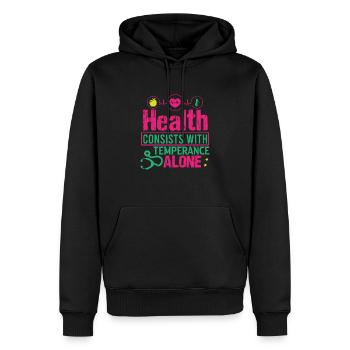HEALTH CONSISTS WITH TEMPERANCE ALONE - Men’s Premium Organic Hoodie - black - Front - Nico (187cm)