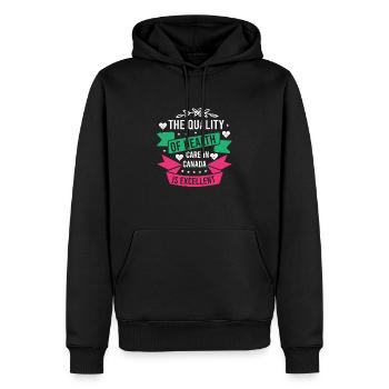 THE QUALITY OF HEALTH CARE IN CANADA IS EXCELLENT - Men’s Premium Organic Hoodie - black - Front - Nico (187cm)