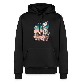 Sphynx Katze - außerirdische Lovecraft-Landschaft - Männer Premium Bio Hoodie - Schwarz - Vorne - Nico (187cm)