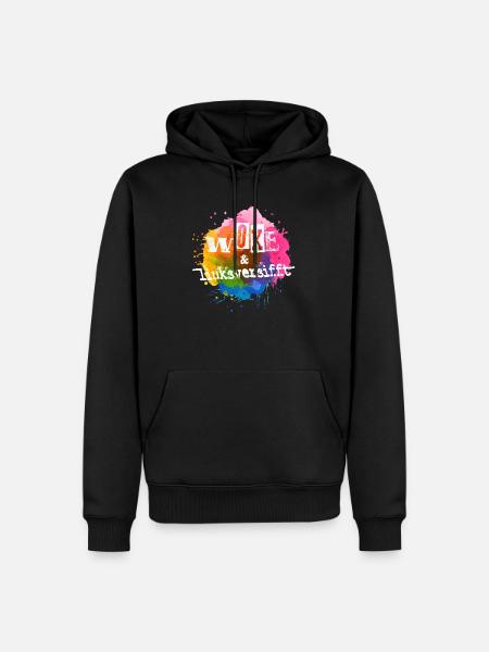 Selbstironie: WOKE & linksversifft - Männer Premium Bio Hoodie - Schwarz