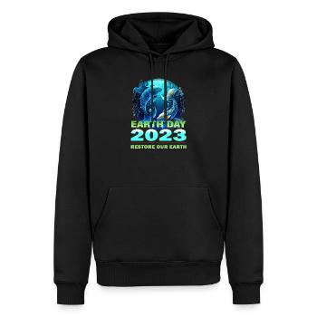 Thème de la célébration du Jour de la Terre 2023 : Restaurez notre art - Sweat à capuche Premium bio Homme - noir - Devant - Nico (187cm)