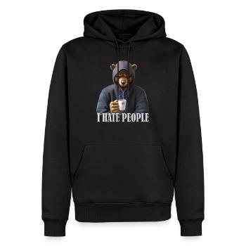 Muffeliger Bär mit Kaffee und luistigem Spruch - Männer Premium Bio Hoodie - Schwarz - Vorne - Nico (187cm)
