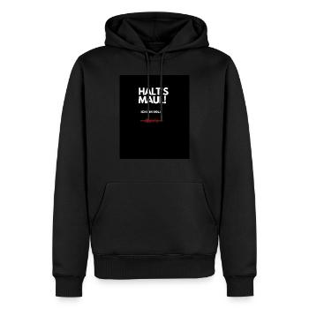 halt - Männer Premium Bio Hoodie - Schwarz - Vorne - Nico (187cm)