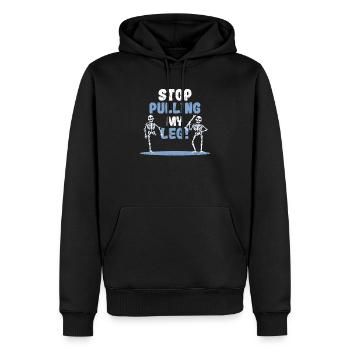 Arrête de me tirer la jambe Drôle de papa Blague de fête des pères Blagues - Sweat à capuche Premium bio Homme - noir - Devant - Nico (187cm)