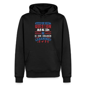 SELTEN WIRD DIE FRAGE GESTELLT, OB UNSERE KINDER LERNEN - Männer Premium Bio Hoodie - Schwarz - Vorne - Nico (187cm)