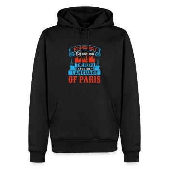 IN UNGARO ENTDECKTE ICH DIE FLOU LANGUEGE VON PARIS - Männer Premium Bio Hoodie - Schwarz - Vorne - Nico (187cm)