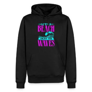 DAS LEBEN IST EIN STRAND GENIESSEN SIE DIE WELLEN - Männer Premium Bio Hoodie - Schwarz - Vorne - Nico (187cm)