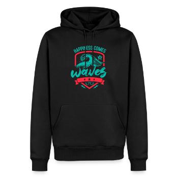 LE BONHEUR VIENT DES VAGUES - Sweat à capuche Premium bio Homme - noir - Devant - Nico (187cm)