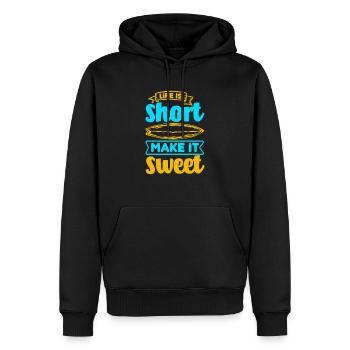 DAS LEBEN IST KURZ, MACH ES SÜSS - Männer Premium Bio Hoodie - Schwarz - Vorne - Nico (187cm)