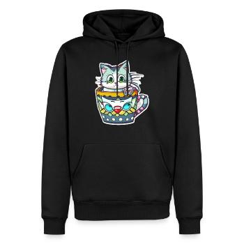 petit chat kawaii - mignon - manga - Sweat à capuche Premium bio Homme - noir - Devant - Nico (187cm)