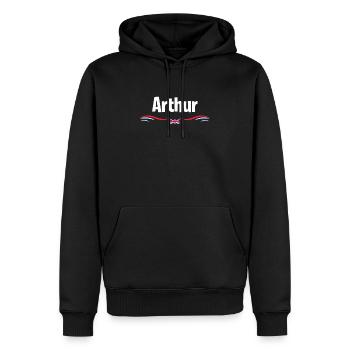 Drapeau du Royaume-Uni Arthur Angleterre Hommes Nom d’anniversaire britannique - Sweat à capuche Premium bio Homme - noir - Devant - Nico (187cm)