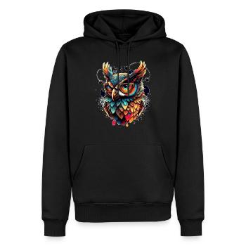 Hibou comme oiseau de nuit coloré et rusé avec des lunettes - Sweat à capuche Premium bio Homme - noir - Devant - Nico (187cm)