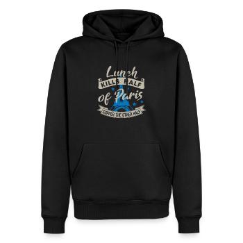 MITTAGESSEN TÖTET DIE HÄLFTE DES PARISER ABENDESSENS DIE ANDERE HÄLFTE - Männer Premium Bio Hoodie - Schwarz - Vorne - Nico (187cm)