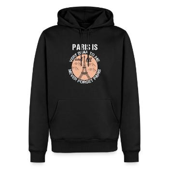 PARIS M’EST TRÈS CHER ET JE N’OUBLIERAI JAMAIS - Sweat à capuche Premium bio Homme - noir - Devant - Nico (187cm)