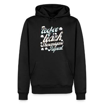 coffee teach shenanigans repeat, funny teacher - Sweat à capuche Premium bio Homme - noir - Devant - Nico (187cm)