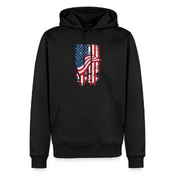 USA Flag T-shirt July 4 Red White Blue Stars - Men’s Premium Organic Hoodie - black - Front - Nico (187cm)