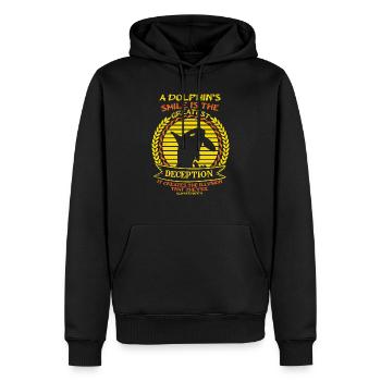 DOLPHINS SMILE IS THE DECEPTION - Men’s Premium Organic Hoodie - black - Front - Nico (187cm)