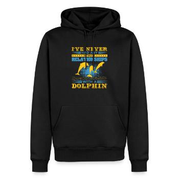 ICH HABE NOCH NIE EINE BEZIEHUNG ZU EINEM DELFIN - Männer Premium Bio Hoodie - Schwarz - Vorne - Nico (187cm)