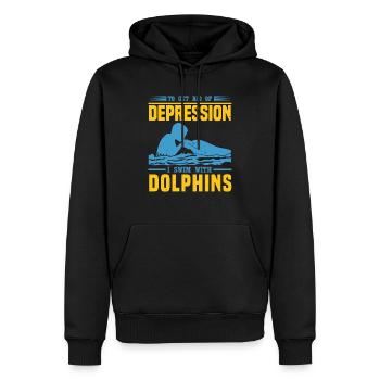 DEPRESSION ICH SCHWIMME MIT DELFINEN - Männer Premium Bio Hoodie - Schwarz - Vorne - Nico (187cm)