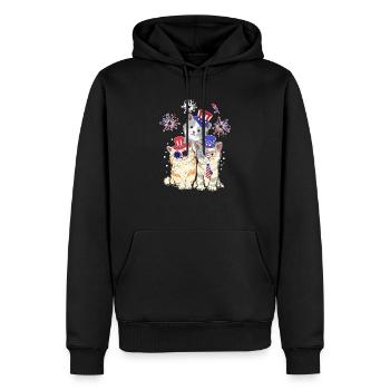 Quatrième 4 juillet drapeau américain Meowica chats - Sweat à capuche Premium bio Homme - noir - Devant - Nico (187cm)