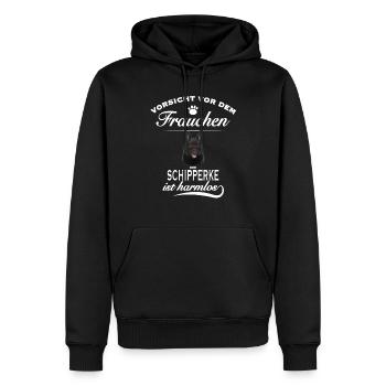 Vorsicht vor dem Frauchen - Schipperke ist harmlos - Männer Premium Bio Hoodie - Schwarz - Vorne - Nico (187cm)