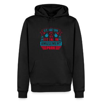 ES IST GROSSARTIG, ES IST WIE EIN VERGNÜGUNGSPARK - Männer Premium Bio Hoodie - Schwarz - Vorne - Nico (187cm)