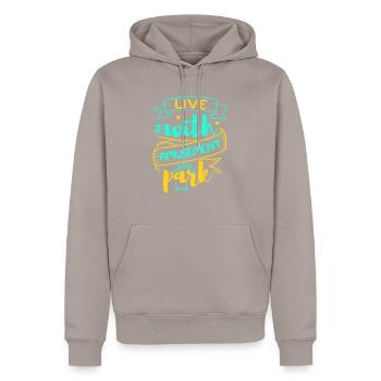 LIVE WITH AMUSEMENT PARK - Men’s Premium Organic Hoodie - taupe - Front - Nico (187cm)