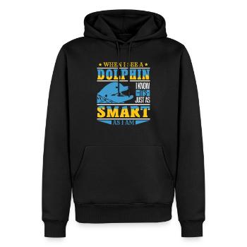 WENN ICH EINEN DELFIN SEHE, DER SO SCHLAU IST WIE ICH BIN - Männer Premium Bio Hoodie - Schwarz - Vorne - Nico (187cm)