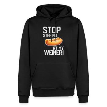 Stop Staring At My Weiner! Cool Hotdog Puppy Lover - Men’s Premium Organic Hoodie - black - Front - Nico (187cm)