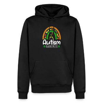 Imprimé arc-en-ciel léopard - Sensibilisation à l’autisme - Sweat à capuche Premium bio Homme - noir - Devant - Nico (187cm)