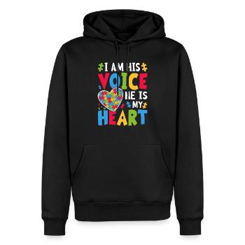 Ich bin seine Stimme, er ist mein Herz - Männer Premium Bio Hoodie - Schwarz - Vorne - Nico (187cm)