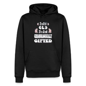 Ich bin nicht alt, ich bin nur chronologisch begabt - Männer Premium Bio Hoodie - Schwarz - Vorne - Nico (187cm)