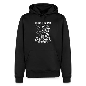 Ich liebe Angeln mit dem besten Fang meines Lebens - Männer Premium Bio Hoodie - Schwarz - Vorne - Nico (187cm)