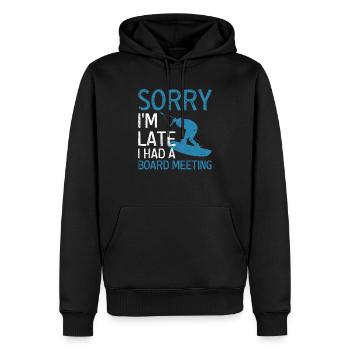 Sorry I'm late, I had a - Men’s Premium Organic Hoodie - black - Front - Nico (187cm)