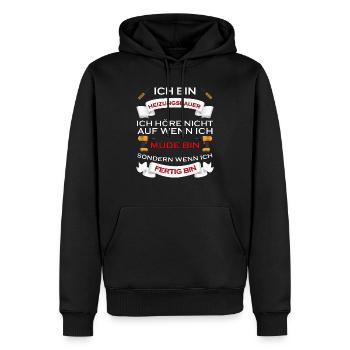 HANDWERKER DESIGN I LUSTIG - Männer Premium Bio Hoodie - Schwarz - Vorne - Nico (187cm)