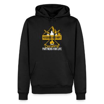 Mari et femme Camping Partner for Life - Sweat à capuche Premium bio Homme - noir - Devant - Nico (187cm)
