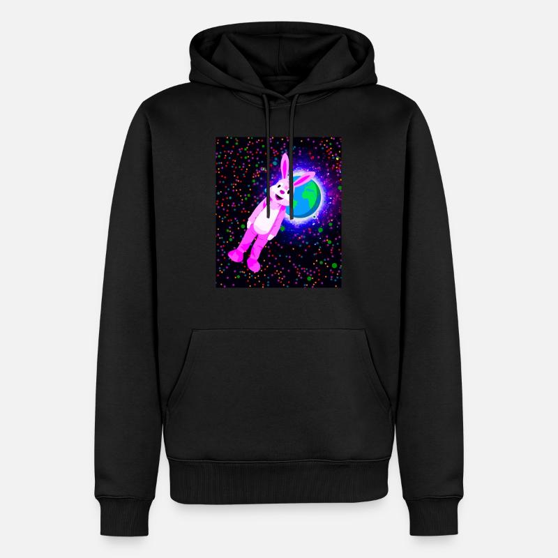 Lapin rose dans l’espace - Sweat à capuche Premium bio Homme - noir