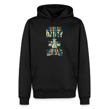 Drummer Daddy - Never Underestimate Daddy With A D - Männer Premium Bio Hoodie - Schwarz - Vorne - Nico (187cm)