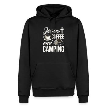 Jesus Kaffee und Camping Liebhaber Christian - Männer Premium Bio Hoodie - Schwarz - Vorne - Nico (187cm)