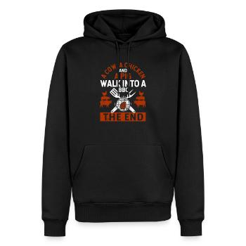 Eine Kuh, ein Huhn und ein Schwein gehen in einen - Männer Premium Bio Hoodie - Schwarz - Vorne - Nico (187cm)