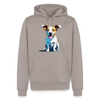 Jack Russel keucht - Männer Premium Bio Hoodie - Taupe - Vorne - Nico (187cm)