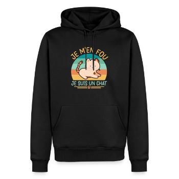 Je m'en fou je suis un chat - Sweat à capuche Premium bio Homme - noir - Devant - Nico (187cm)