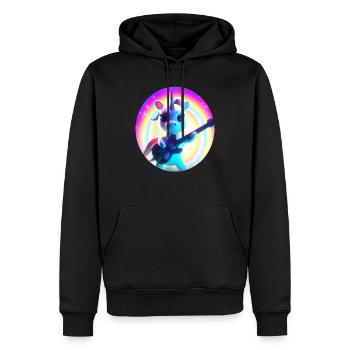 Une drôle de licorne avec guitare électrique et arc-en-ciel - Sweat à capuche Premium bio Homme - noir - Devant - Nico (187cm)