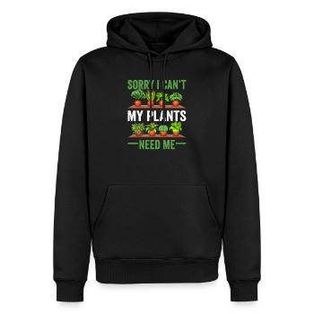 Tut mir leid, ich kann nicht, meine Pflanzen - Männer Premium Bio Hoodie - Schwarz - Vorne - Nico (187cm)