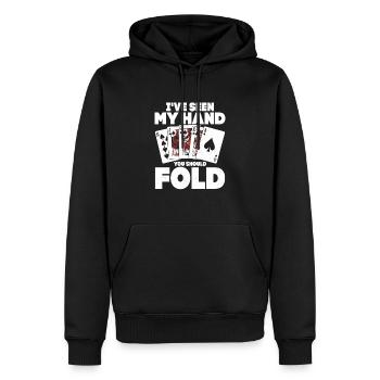 J’ai vu ma main tu devrais plier jeu poker p - Sweat à capuche Premium bio Homme - noir - Devant - Nico (187cm)