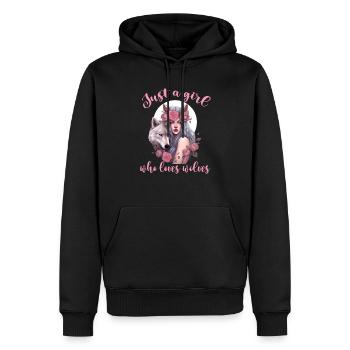 Juste une fille qui aime les loups Graphic Design Girl - Sweat à capuche Premium bio Homme - noir - Devant - Nico (187cm)